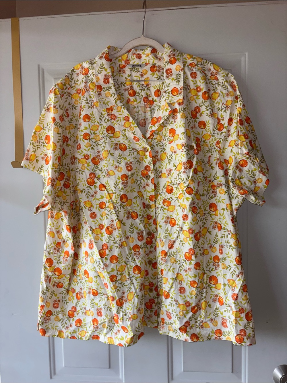 Duluth Trading hemp blend citrus print button-down top size 3X